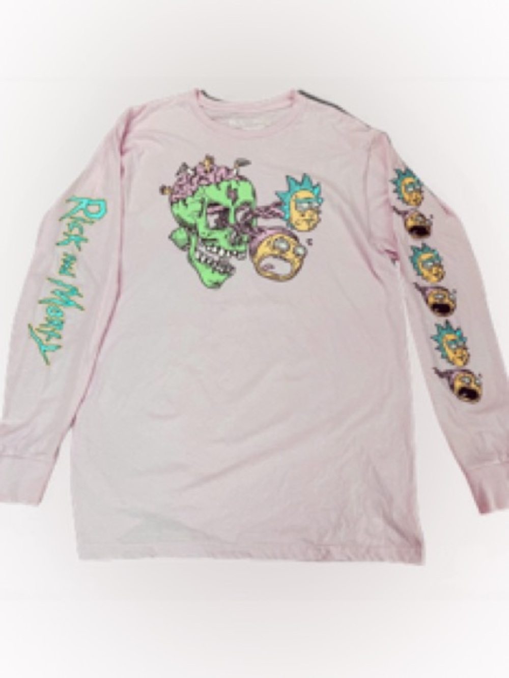 Rick and Morty L/S T-Shirt Skull Graphic Pink Size M Summer Smith